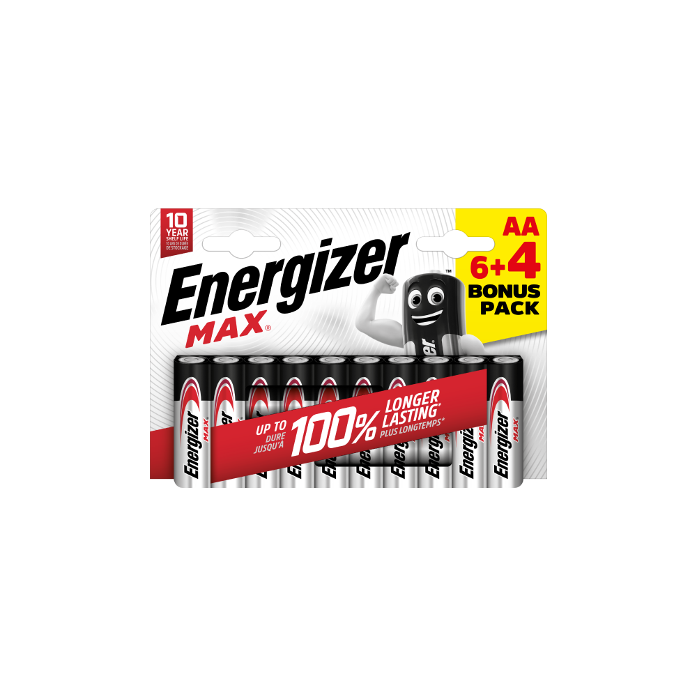 ENERGIZER MAX AA B6+4 ilgstoša jauda ikdienas ierīcēm