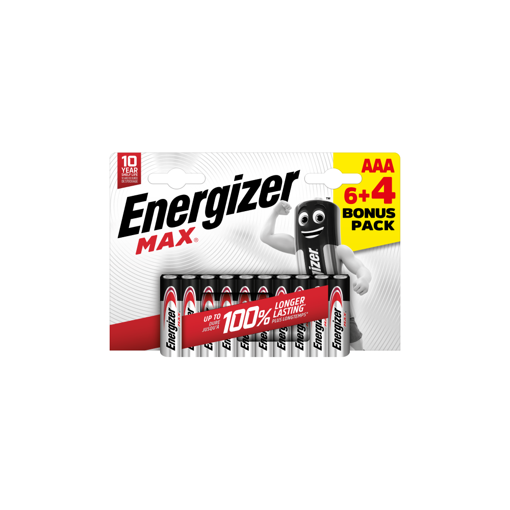 ENERGIZER MAX AAA B6+4 ilgstoša jauda ikdienas ierīcēm