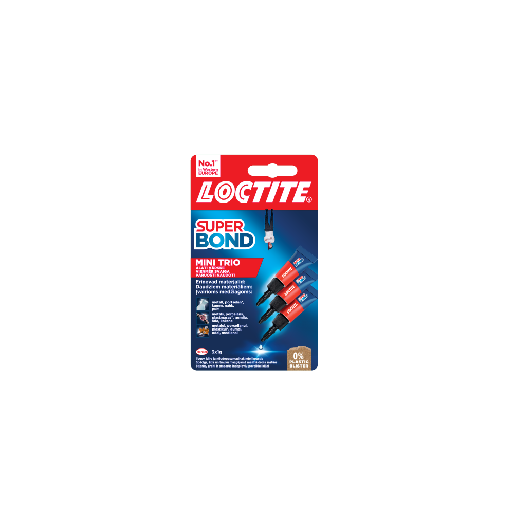 LOCTITE Super Bond Mini Trio momentlīme, caurspīdīga, 3 x 1g